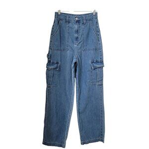 Cello Size 3 Medium Wash Wide Leg Cargo Blue Jeans, Gently Used Condition